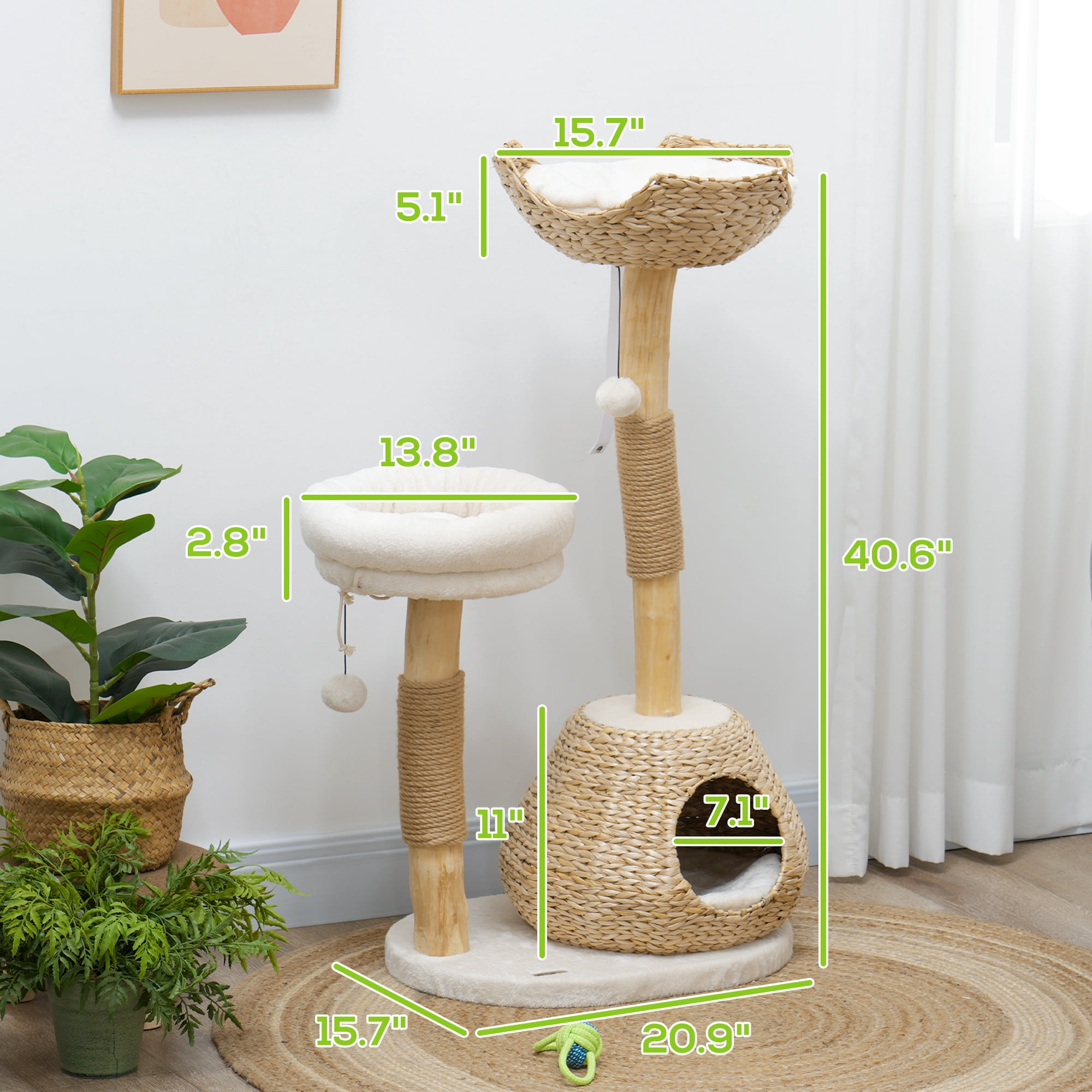 PawHut 41" Cat Tree for Indoor Cats with Wooden Cat Scratching Posts, Condo