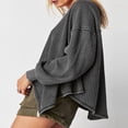 thumbnail image 2 of Women Long Sleeve T-Shirts Solid Color Dropped Shoulders V-Neck Waffle Shirts Spring Fall Loose Fit Tops Streetwear, 2 of 4