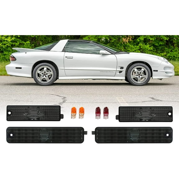 USR 98-02 Firebird Side Marker Lights - COMBO Smoke Front   Rear Bumper Sidemarkers Lamps Set (Left   Right) Compatible with 1998-2002 Pontiac Firebird (4 Pieces Smoked Lens, fits Trans Am)