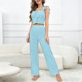 thumbnail image 3 of Two Piece Outfits for Women, Solid Color Casual Top and Pants, Simple Everyday Matching Set, Blue - S, 3 of 5