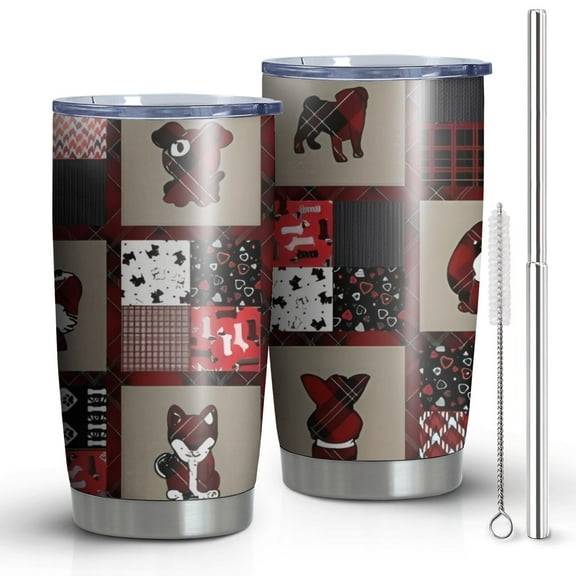 20oz Tumblers Red Plaid Dog Jigsaw Puzzle Stainless Steel Vacuum Insulated Double Wall Travel Tumbler Cups Mug with Lid and Straw,Cleaning Brush for Cold & Hot Drinks