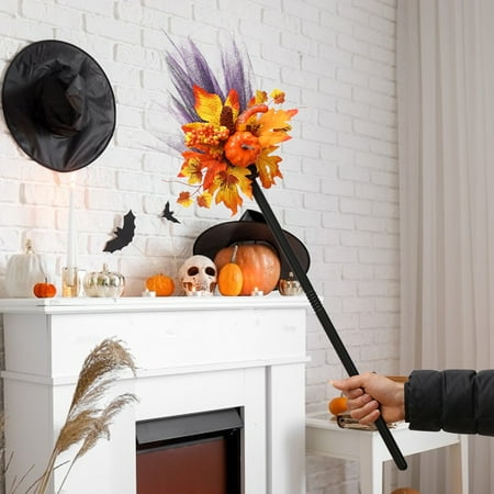 

Avdolw Halloween Witch Magician Woolen Pumpkin Broom - Purple Orange Hot P-ink Party Decoration Props for Children s Gauntlet Flying Home Role Playing