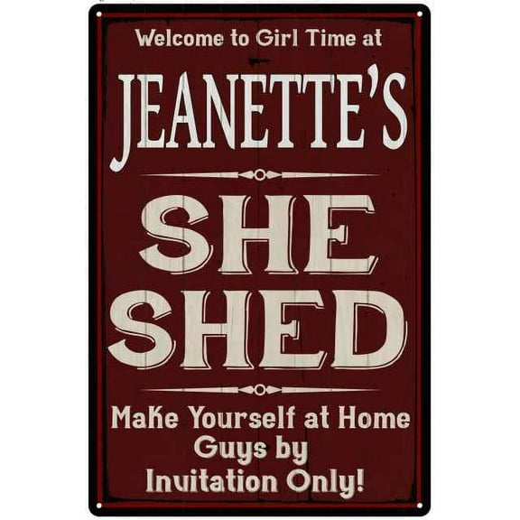 JEANETTE'S She Shed Red Sign Lady Cave 8 x 12 High Gloss Metal 208120088194
