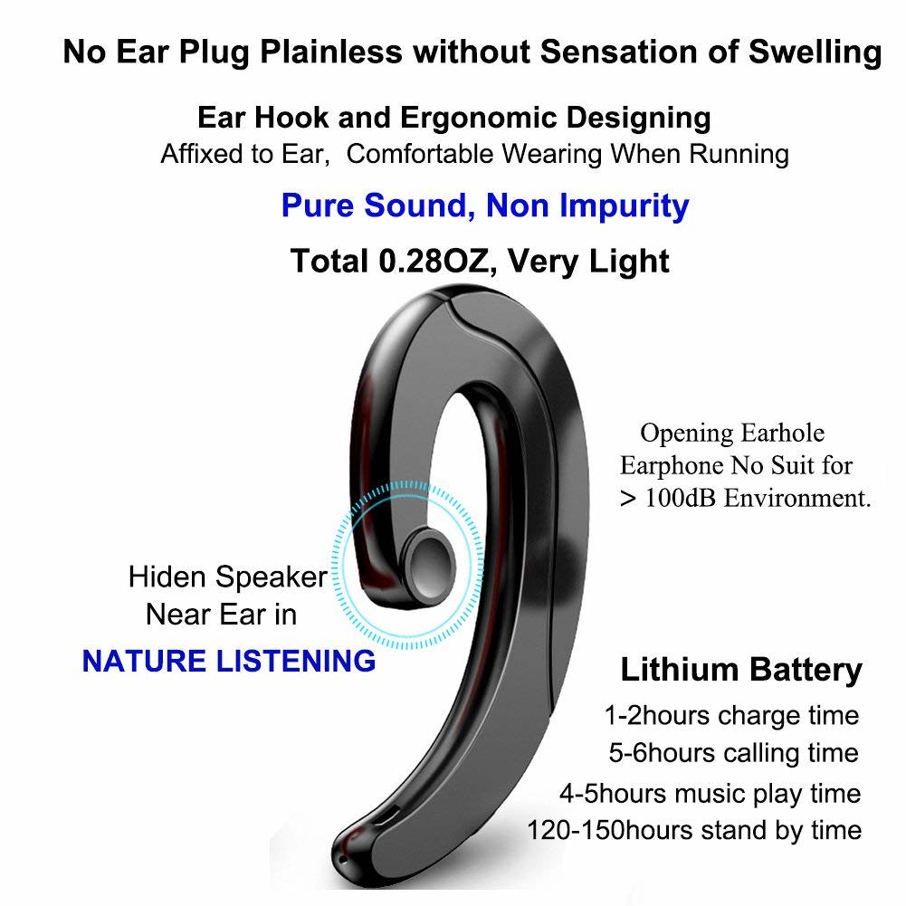 Bluetooth Headset Non Ear Plug Wireless Headphones Music Sport Earphones Noise Cancelling Earpieces Earhook With Microphone Hand Free Painless Wearing Music Earbuds For Running Business Driving - image 3 of 9
