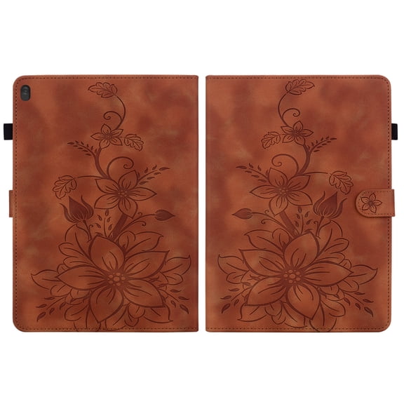 FJLBDE Case for Lenovo Tab M10 HD 10.1 inch TB-X505L/X505F, Embossed Flower PU Leather Flip Wallet Folio Stand Cover, Brown