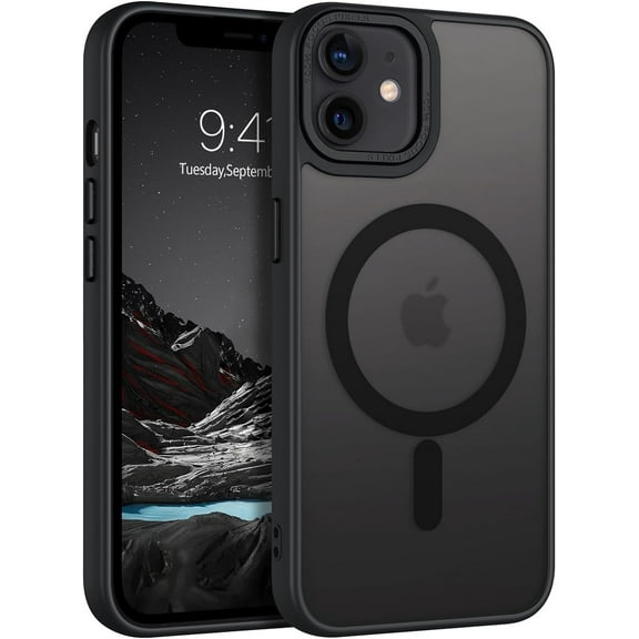 for iPhone 12 Pro Case, iPhone 12 Case Magnetic[Compatible with Magsafe], Translucent Matte Back Anti-Scratch Full Body Protective Cover Shockproof Phone Case for iPhone 12/12 Pro 6.1", Black