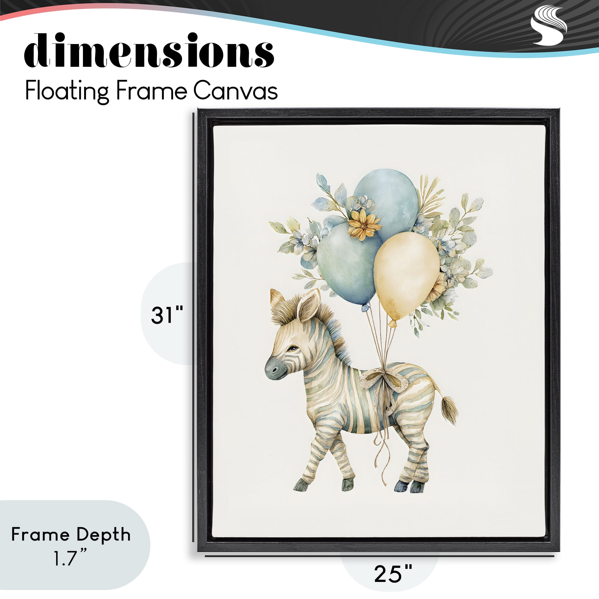 Stupell Industries Watercolor Nursery Zebra Black Framed Floater Canvas Wall Art, design by LSR Design Studio
