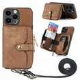 thumbnail image 1 of SaniMore for iPhone 14 Pro Max (6.7 inch 2022) Case,Wear-resistant PU Leather Skin + Zipper Purse Card Slots Removeable Crossbody Lanyard Stand Shell Shockproof Anti-scratch Drop-resistant, Brown, 1 of 10