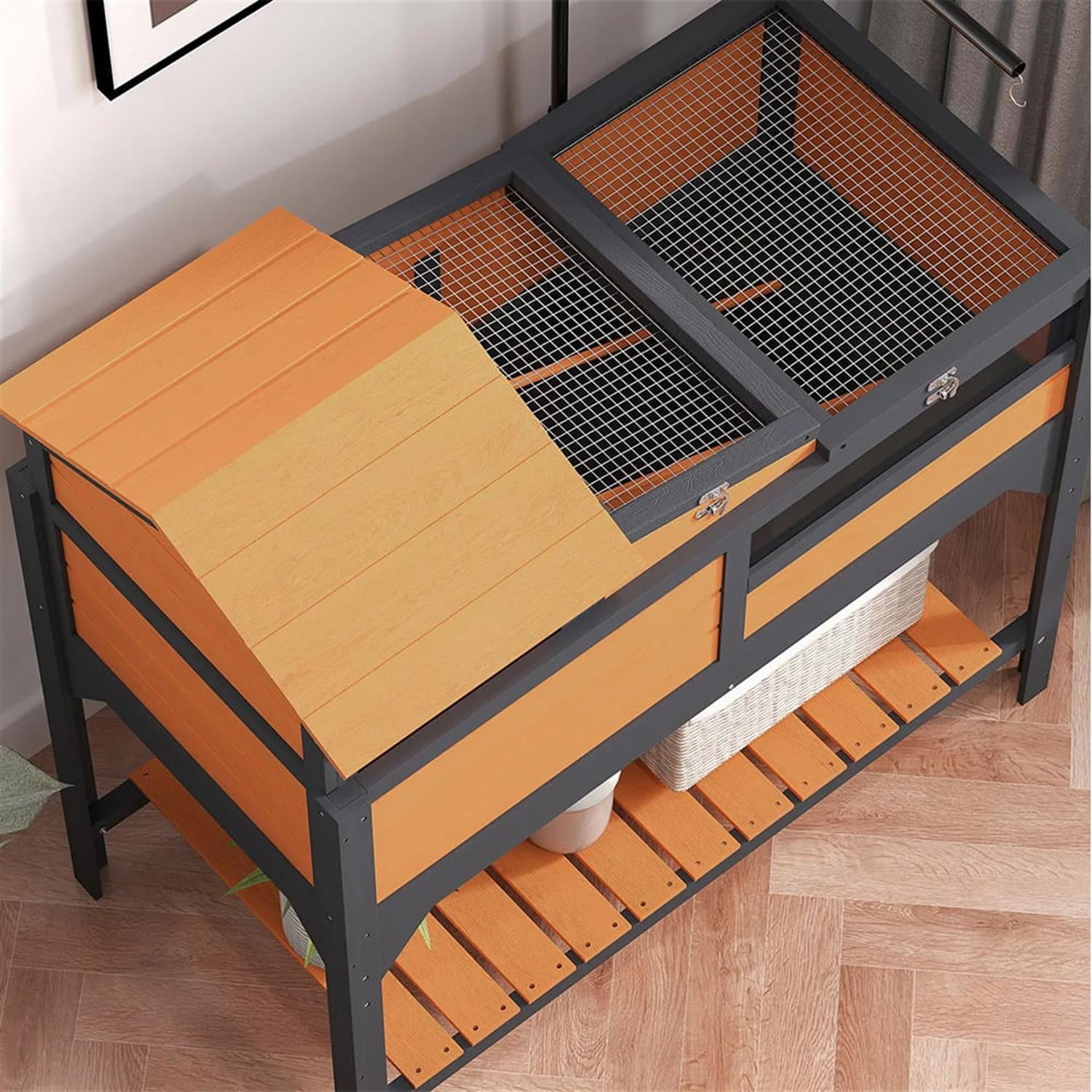 Kadyn 40" Wooden Tortoise House with Adjustable Lamp Holder, Shelf Storage, Reptile Cage Enclosure for Turtles, Lizards, Snakes, Small Animal Habitats, Yellow