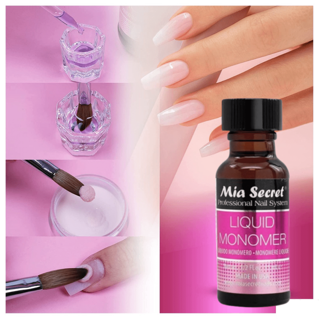 Mia Secret - Liquid Monomer 0.5oz + Cover Beige Acrylic Powder 0.5oz + Dappen Dish + Academy Duo Nail Brush #8 OR - COMBO