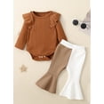 thumbnail image 2 of Bslissey Baby Girls 2Pcs Fall Outfits Solid Color Ribbed Long Sleeve Ruffled Rompers + Contrast Color Flare Pants Set Infant Toddler Casual Clothes 6M 12M 18M 24M, 2 of 10