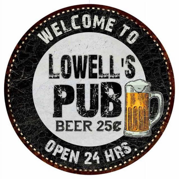 Lowell's Pub 14" Round Metal Sign Beer Bar Black Wall Decor Gift 100140039317