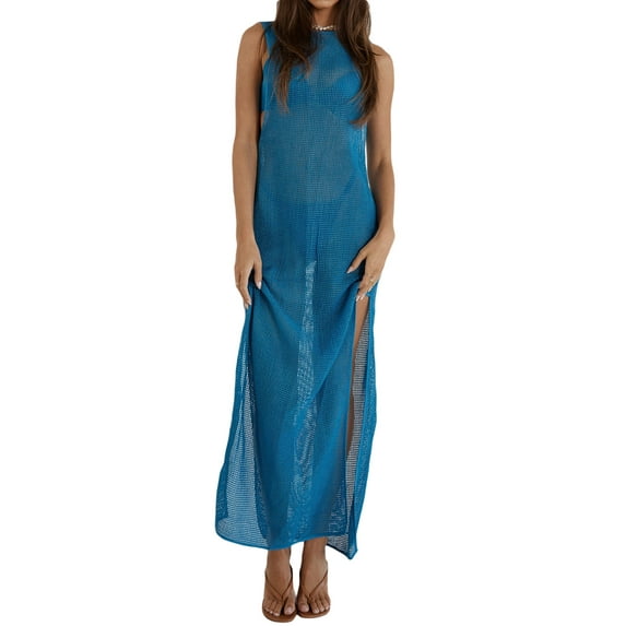 Coduop Women's Cover Up Dress Summer Sheer Mesh Bikini Coverup Maxi Dress Beach