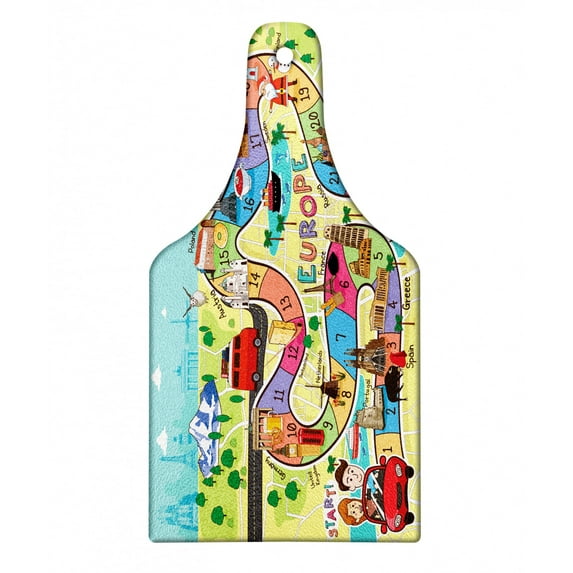 Board Game Cutting Board, Illustration with Europe Travel Themed Board Cartoon Style Landmarks Buildings, Decorative Tempered Glass Cutting and Serving Board, in 3 Sizes, by Ambesonne