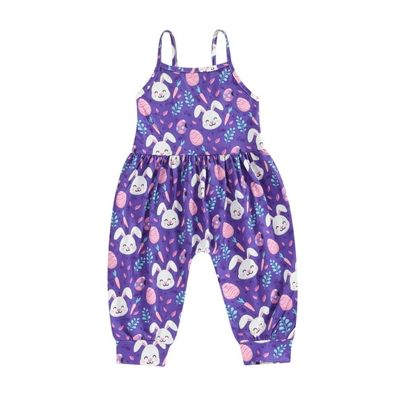 Bagilaanoe Toddler Baby Girl Easter Jumpsuit Sleeveless Print Romper Pleated Overalls 1T 2T 3T 4T 5T 6T Kids Long Pants Summer Clothes