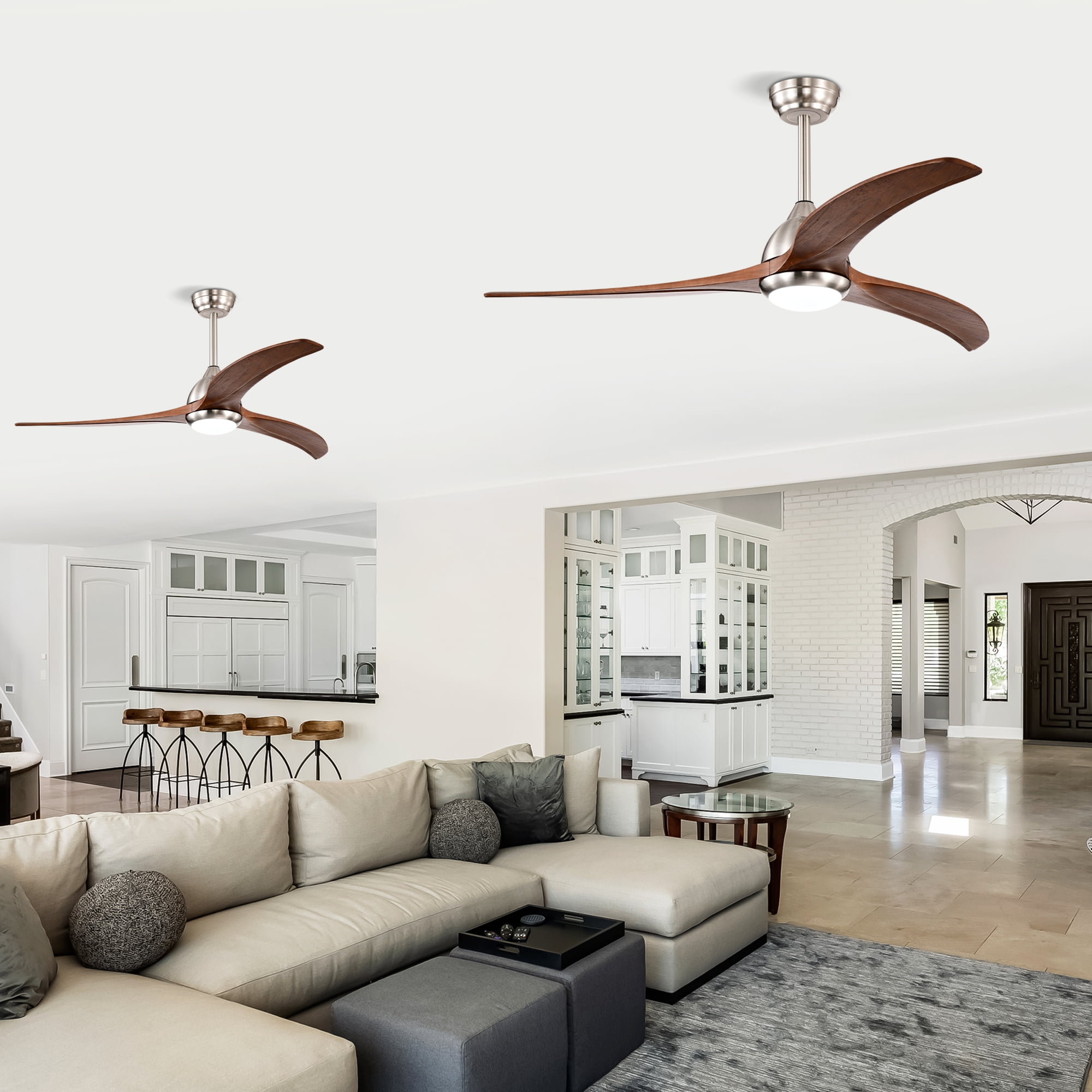 Ceiling Fan with Light, 52 Inch Reversible Noiseless Fan for Home Indoor Living Bedroom, Stain Nickel Walnut