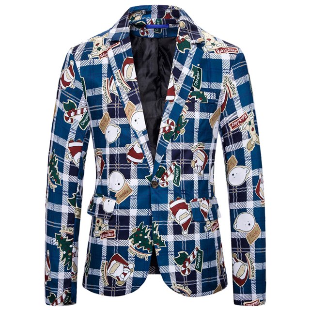 Chaquetas de Chaqueta de Navidad Para Hombres Estampado Slim Fit Abrigo de Traje Casual de Un Solo Pecho Odeerbi ODB207407