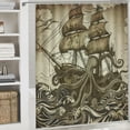 thumbnail image 6 of Orinice  Nautical Shower Curtain, Kraken Octopus Tentacles with Ship Sail Old Boat in Ocean Waves, Cloth Fabric Bathroom Decor Set with Hooks,  69x72, 6 of 7