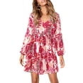 thumbnail image 2 of Vestido Amoretu de manga larga con cuello en V, túnica, multicolor, rojo para mujer, 2 of 6