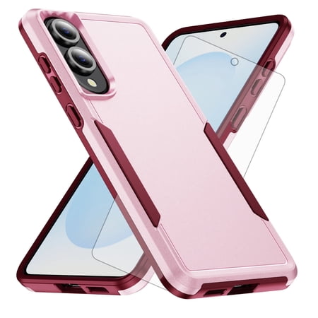 Compatible with Samsung Galaxy S25 Edge 5G Phone Case Glass Screen Protector Hybrid Rugged Shockproof Hard Protective Drop Proof Full Body Heavy Duty Mobile Cell Cover for S25Edge 25S 6.66 2025 Pink