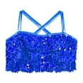 thumbnail image 6 of Doomiva Kids Girls Shiny Sequins Halter Tassel Crop Top with Mini Skirt Set Latin Jazz Salsa Samba Rumba Dance Outfits Blue 8, 6 of 7