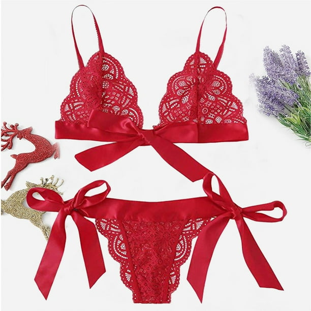 Gibobby Ropa interior mujer sexy Conjunto de sujetadores sexy super push up para mujer lenceria transparente brasier de encaje y bragas a juego para mujer Rojo de la sandia XG Bodega Aurrera en