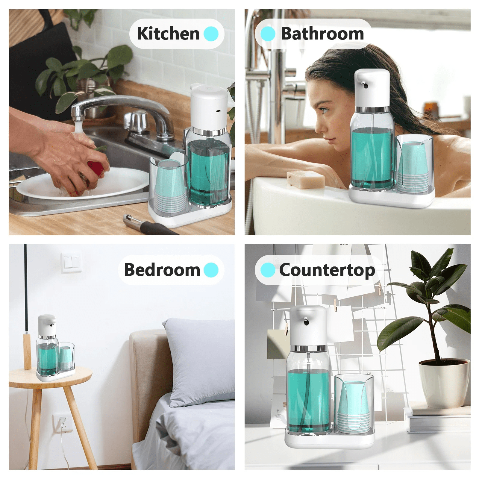 Luvan 25oz Electric Mouthwash Dispenser for Bathroom,Plastic Automatic Mouth Wash Dispenser with Cup Holder