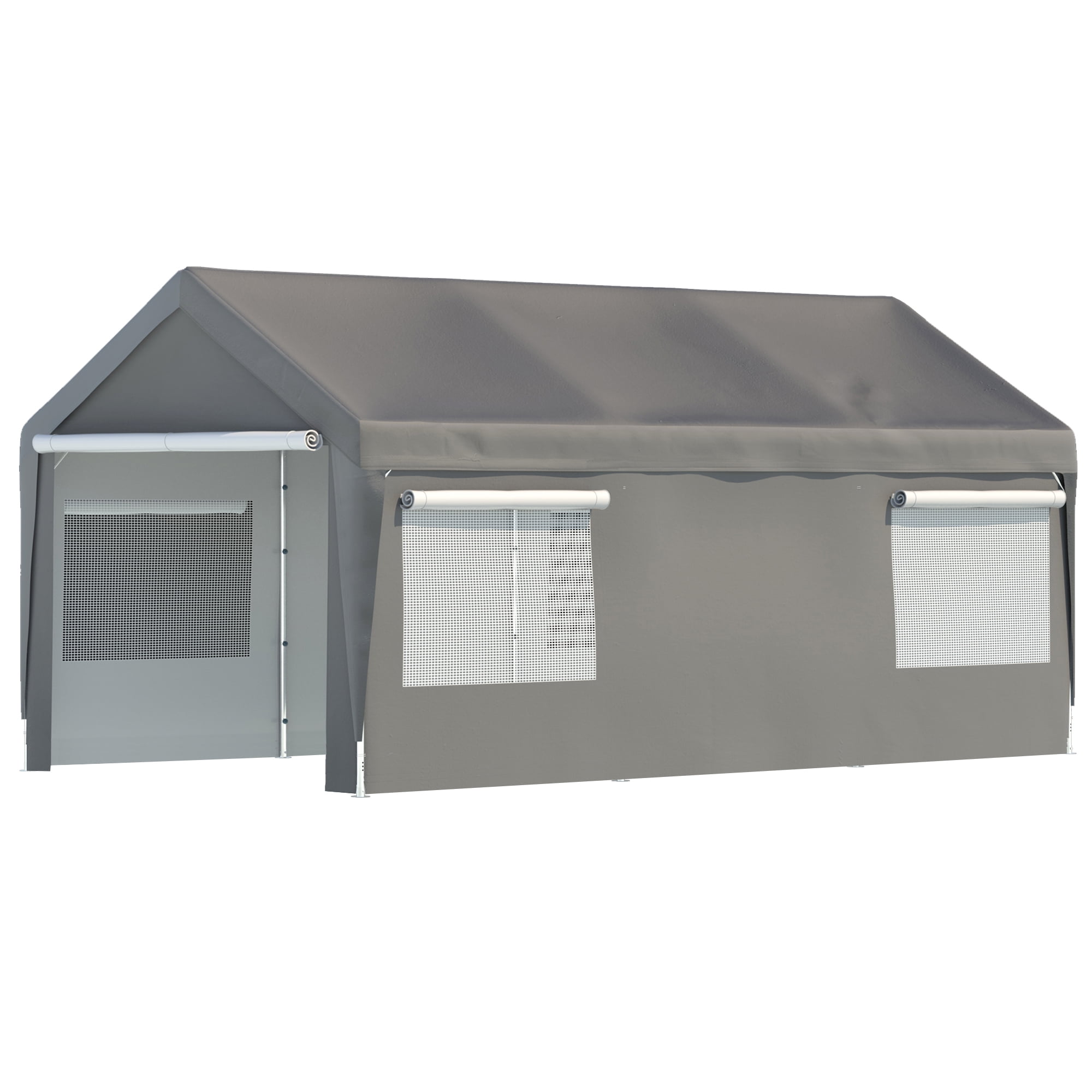 LZBEITEM 10 x 20 ft. Heavy Duty Steel Outdoor Carport Storage Boat Shed Canopy Garage Car Shelter Portable Party Tent Adjustable Height with Window Sidewalls and Doors, Gray