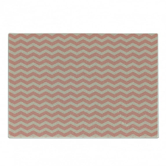 Peach Cutting Board, Zigzag Chevron Pattern Geometric Soft Colored Retro Vintage Abstract Art, Decorative Tempered Glass Cutting and Serving Board, Small Size, Coral Peach, by Ambesonne