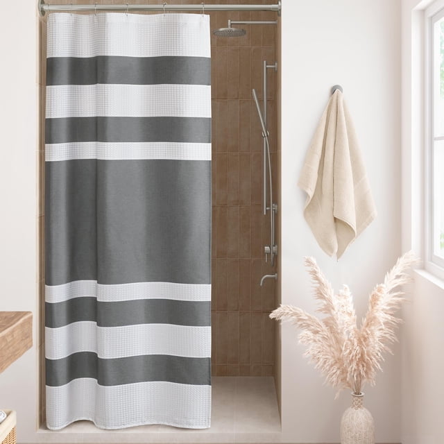 Cortina de ducha Madison Park Spa Waffle Weave, 36 x 72 pulgadas, color carbón