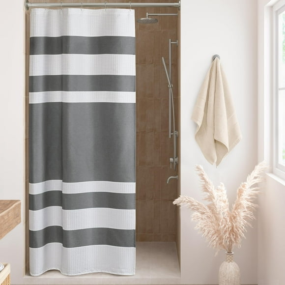 Cortina de ducha Madison Park Spa Waffle Weave, 36 x 72 pulgadas, color carbón
