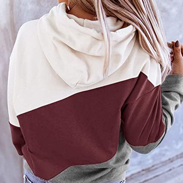 Sweat à Capuche Rayé Color Block pour Femmes Manches Longues Décontracté