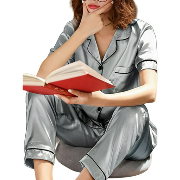Keeccty Women 2Pcs Basic Home Wear Button Pajamas Loungewear Sets