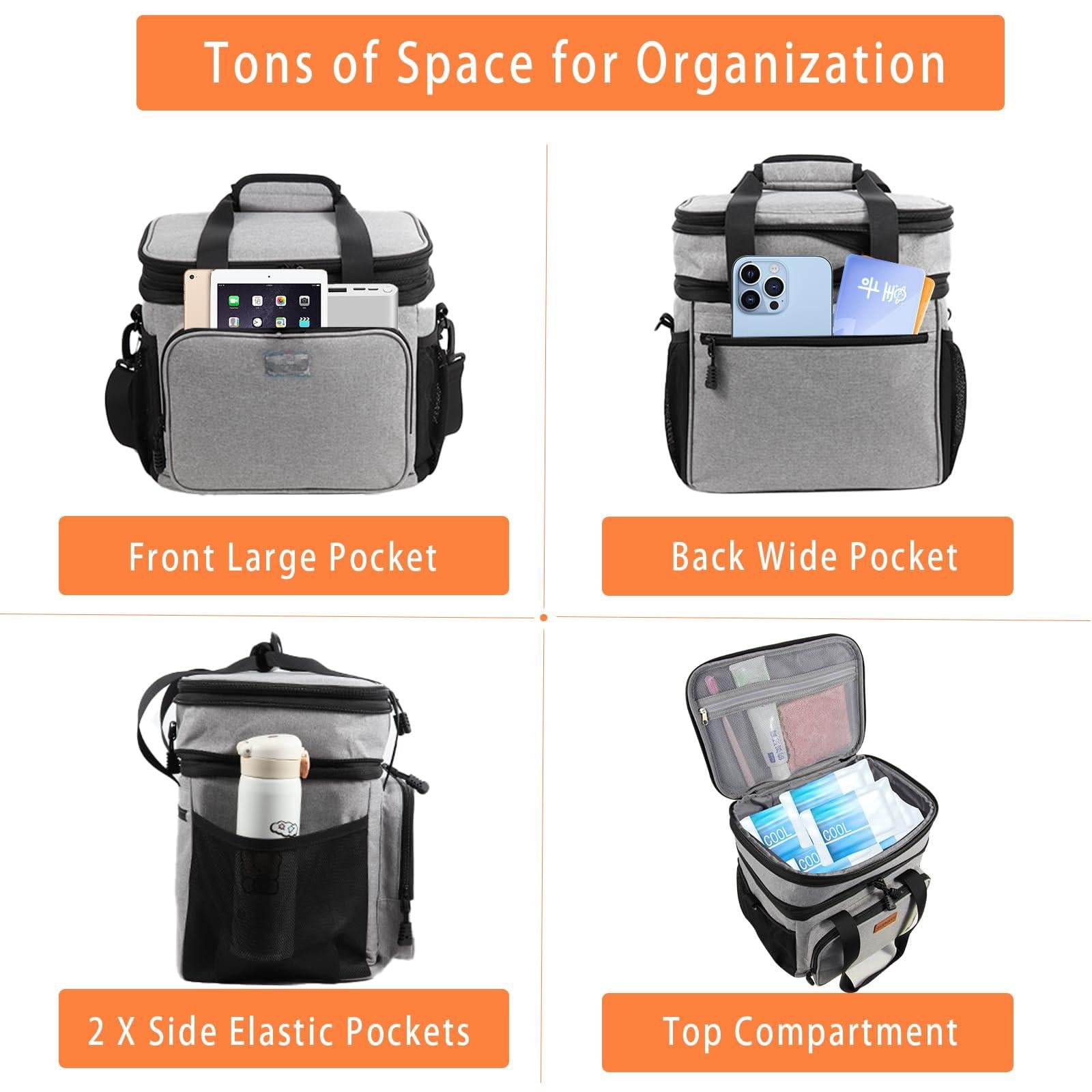 Double Deck Large Lunch Box  Insulated Heavy Duty Bag Waterproof Leakproof Durable Cooler For Men Women Adults Work Picnic Camping Daytrip 16l Grey