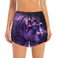 thumbnail image 2 of Gukieu Purple Hippo In Water Print Women's Sports Shorts with Drawstring Elastic Waistband for Running, Yoga, Fitness-XX-Large, 2 of 7