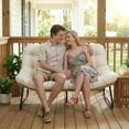 thumbnail image 3 of RADIATA Oversized Wicker Accent Lounge Chair for Two, Tufted 5.5" Cushion, Steel Frame, Adjustable Feet, Patio or Sunroom Seating,Beige, 3 of 7
