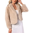 thumbnail image 4 of INSPIRE CHIC Women's Fur Coat Fasion Winter Open Front Cropped Jacket Lapel Long Sleeve Fluffy Faux Fur Coat M Khaki, 4 of 6