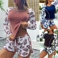 thumbnail image 2 of Jacenvly One Piece Swimsuits for Women Clearance Fashion Long Sleeve Diving Suit Contrast Color Crewneck Surfing Swimwear Comfortable Women'S Print Patchwork Two Piece Beachwear Black, 2 of 5