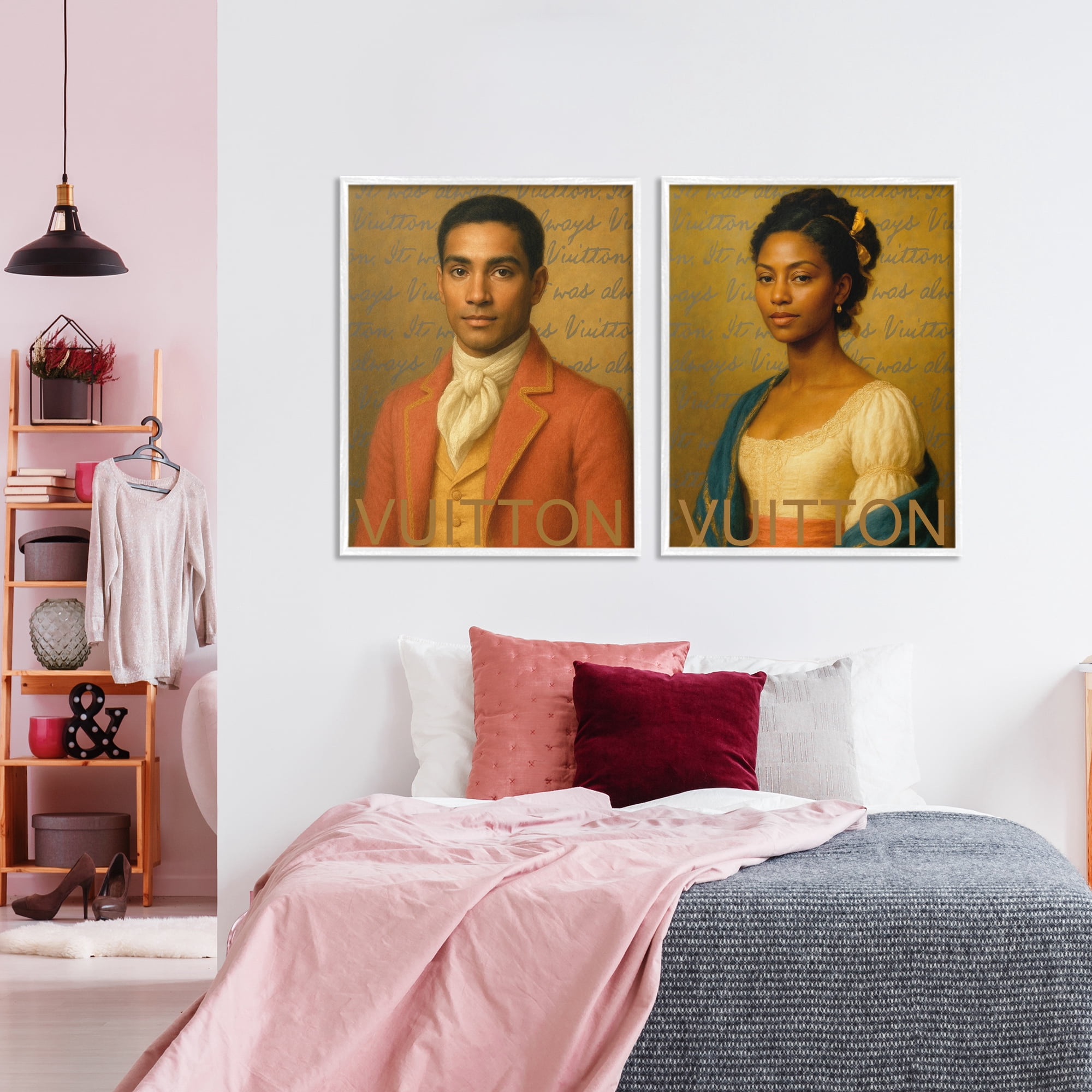 Stupell Industries Vintage Fashion Pair 2 Piece White Framed Giclee Art Set, design by Grotto Studios