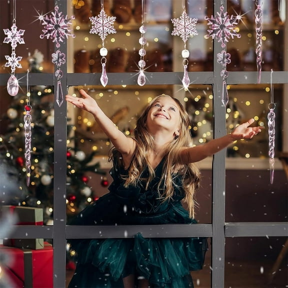 18pcs Richmoon Christmas Ornaments for Christmas Tree Decorations- Light Blue Hanging Acrylic Snowflake and Icicle Ornaments with Drop Pendants for Christmas Tree New Year Par(Buy 2 and get 10% off)