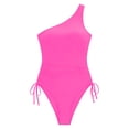 thumbnail image 5 of JIAYUE Women's One-Piece Swimsuit One-Shoulder Asymmetrical Neck Drawstring Slim Fit Solid Color Monokini Bathing Suit For Summer Beach Pool Trendy Female Swimwear, 5 of 5
