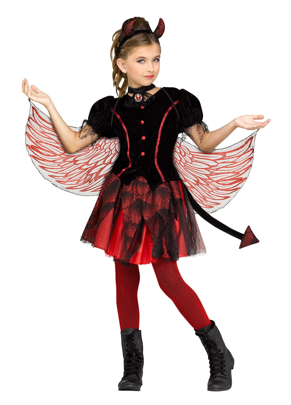 Fiery Devil Girls Child Demon Winged Devil Halloween Costume-S ...