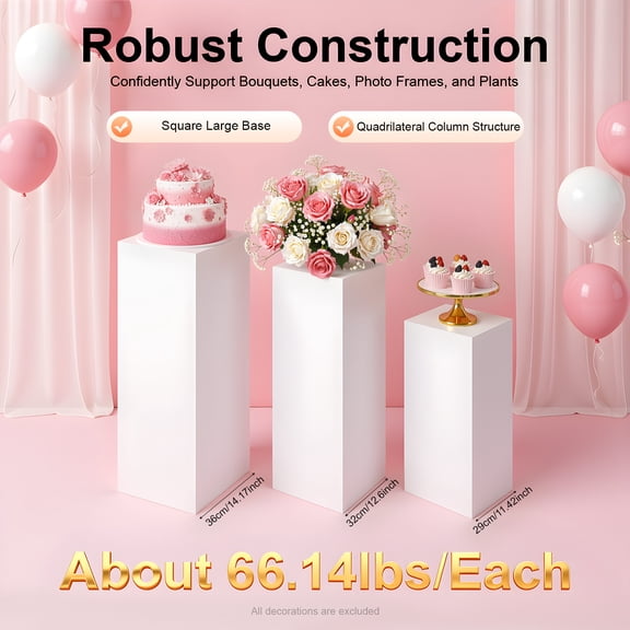 3-Pack White Metal Display Pedestal Stands for Wedding Party Cake Dessert Flower