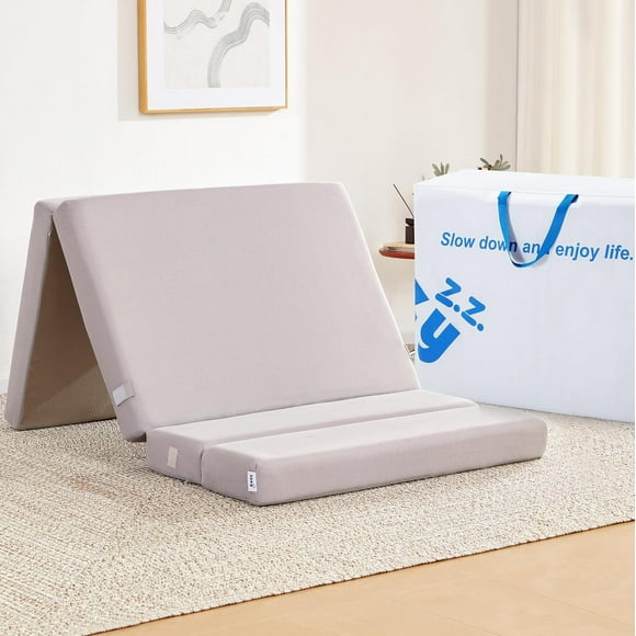Foldable Mattress 4Inch Folding Mattress Fold Out Floor Sofa Bed for Adults, Camping, Guest, with Headrest, Breathable & Washable Cover (Single)