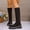 #147-Brown, variant on AUNVITO Women's Stretchy Slim Knee-High Boots Elastic Mid-Calf Winter Boots with Chunky Heel Round Toe Casual Retro Solid Brown/Beige