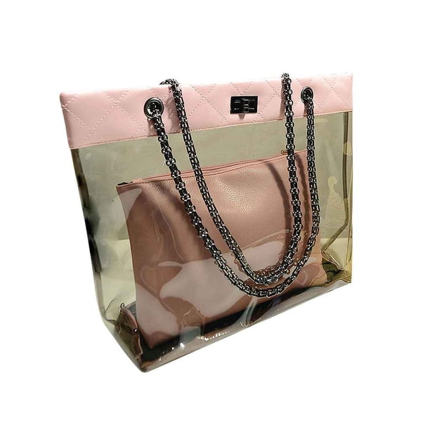 Conjunto de dos bolsos para mujer, niña, transparente, con cadena, bandolera, bolso de mano, buena seguridad, bolsos de mensajero cruzados de PU Speravity BB5465-04