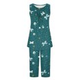 thumbnail image 5 of hxobax 2 Piece Women Lounge Sets - Sleeveless Tank Tops and Capri Pants Pajamas Set Matching Sets Summer Soft Loungewear Floral Sleepwear Pjs Sets Nightwear Cropped Trousers Set,#09_Green,Medium, 5 of 6