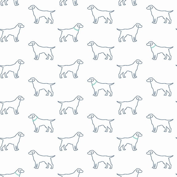 3122-10404 Yoop Off-White Dog Wallpaper with Outlines of Labradors in Off White Blue Colors Modern Style Prepasted Acrylic Coated Paper