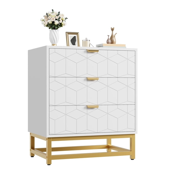 EcoSummer White Dresser for Bedroom, 3 Drawer Dresser with Metal Legs, Modern Dressers Chest Organizer with Wide Storage, Chest of Drawers for Bedroom, Living Room, Entryway