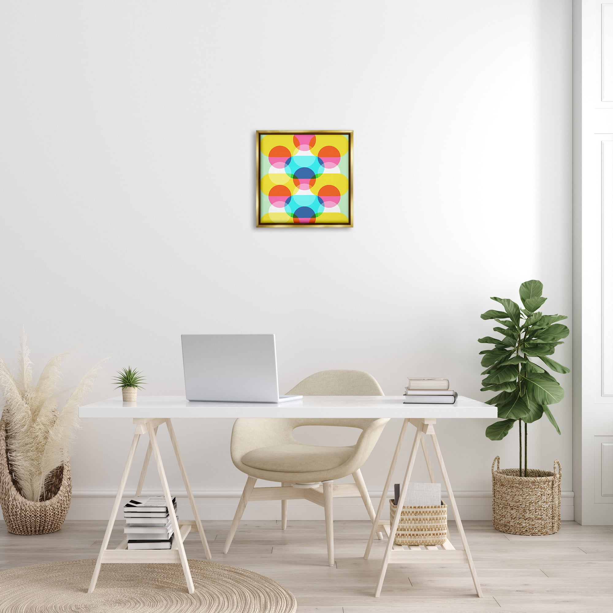 Stupell Industries Vivid Layered Shapes Pattern Abstract Painting Gold Floater Framed Canvas Art Print Wall Art, 18 x 18